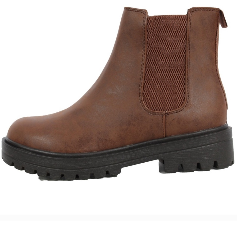 Brown Round Toe Chelsea High Top Platform Ankle